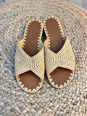 Carrie Forbes Salon Raffia Slide Sandals Cream & Brown EU 40